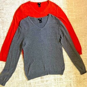 H&M Women's V-Neck Sweaters - Orange and Gray